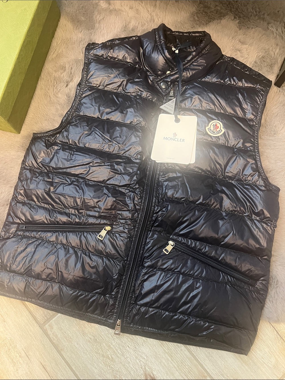 Moncler men gui navy Quilted Down Vest with Logo Patch